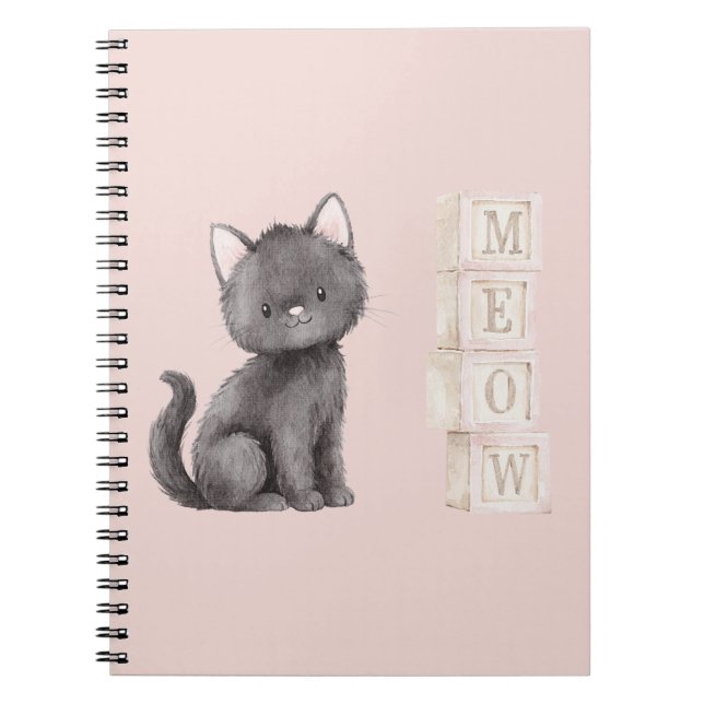 Cuaderno Gatito negro lindo rosa Maullar (Frente)