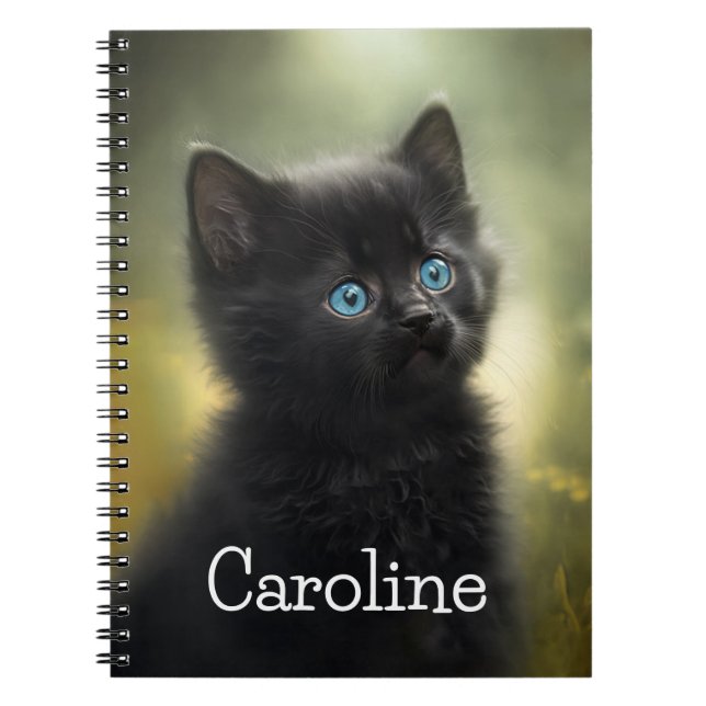 Cuaderno Gatito negro más lindo con ojos azules, Personaliz (Frente)