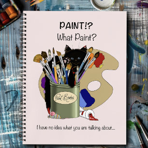 Cuaderno Gatito Negro Tarro de Pinceles Artista Gato Rosa