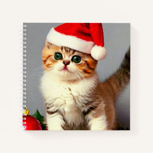 Cuaderno Gatito vintage de Navidad con sombrero de Santa