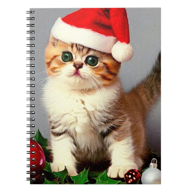 Cuaderno Gatito vintage de Navidad en Santa Hat (Frente)