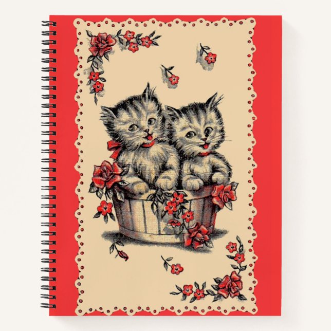 Cuaderno gatitos adorables en una cesta de flores (Anverso)