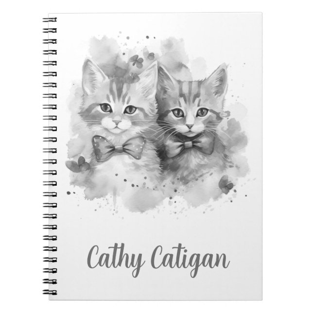 Cuaderno Gatitos blancos y negros con nombre personalizado  (Frente)