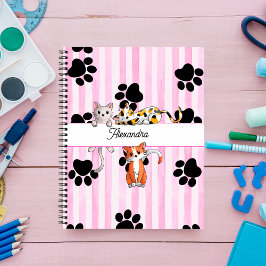 Cuaderno Gatitos y garras, rayas rosas Espiral