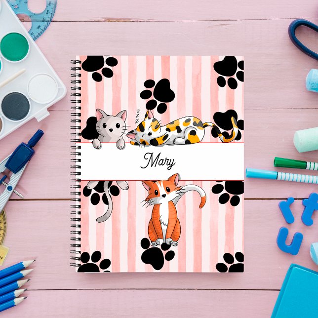 Cuaderno Gatitos y patas, espiral rayada roja (Subido por el creador)