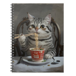 Cuaderno Gato a rayas disfrutando de fideos de la copa
