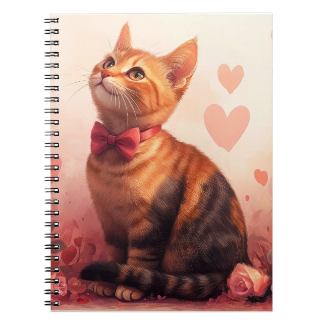 Cuaderno Gato Abisinio con Rosas - Día de San Valentín (Frente)
