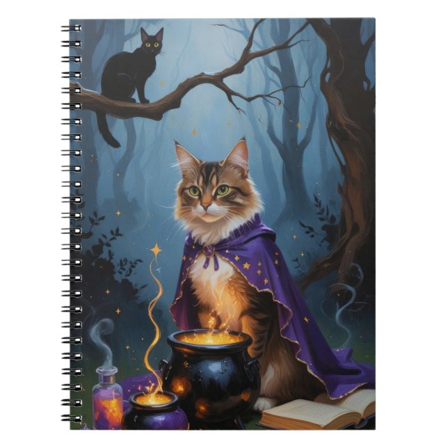 Cuaderno Gato Abisinio  Pintura caprichosa de Halloween  (Frente)
