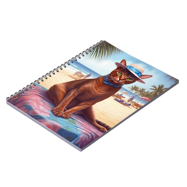 Cuaderno Gato abisino en la playa, regalo de verano para el (Lado Izquierdo)