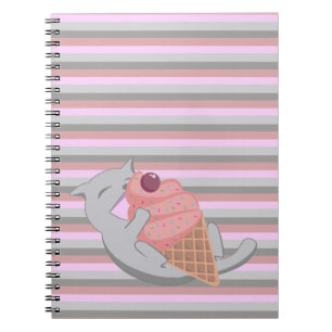 Cuaderno Gato Adorable Comiendo Helado Rayado