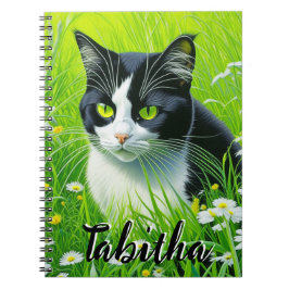 Cuaderno Gato Adorable Personalizado en un campo de Daisies