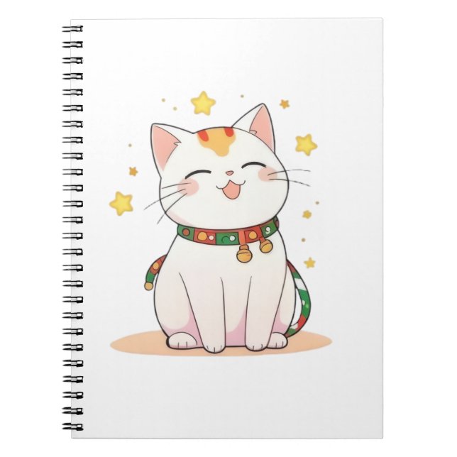 Cuaderno Gato Afortunado con Diseño Kawaii de Estrellas (Frente)