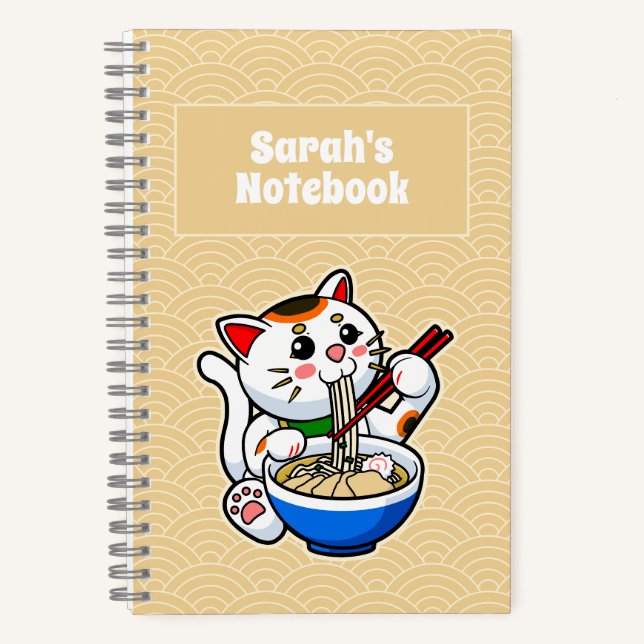 Cuaderno Gato afortunado Ramen personalizado (Anverso)