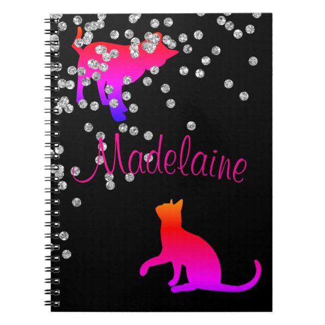 Cuaderno Gato Amantes de los modernos puntos rosados negros (Frente)