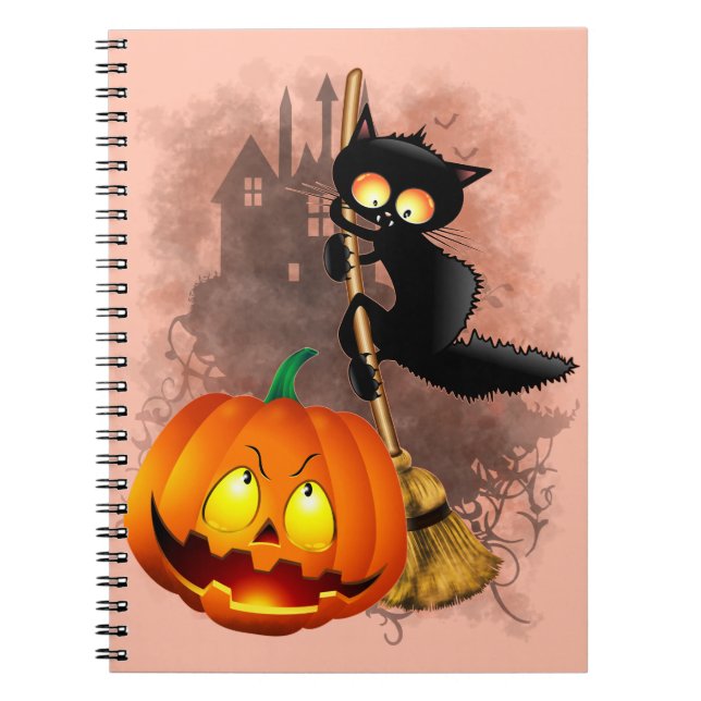 Cuaderno Gato asustado por un personaje de Halloween divert (Frente)