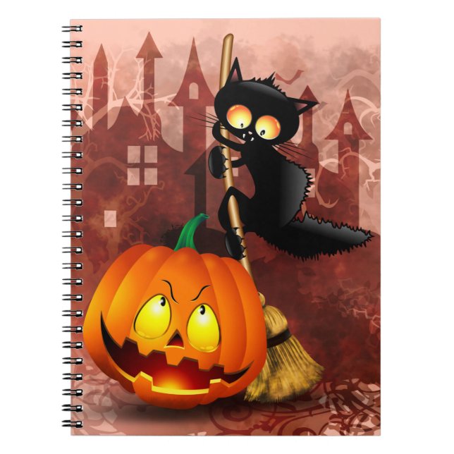 Cuaderno Gato asustado por un personaje de Halloween divert (Frente)