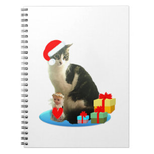 Cuaderno gato atigrado de Navidad y pequeño ángel adorable