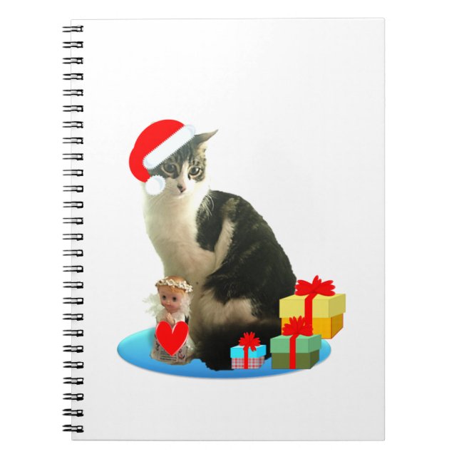 Cuaderno gato atigrado de Navidad y pequeño ángel adorable (Frente)