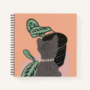 Cuaderno Gato Atigrado Gris Plantas 