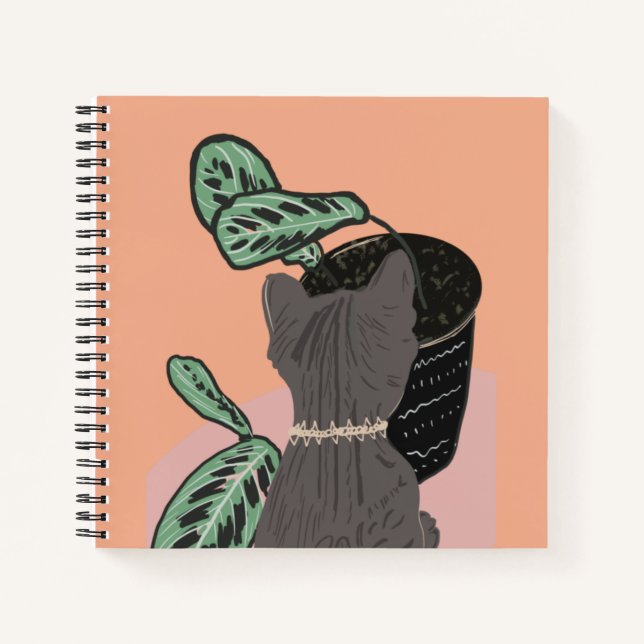 Cuaderno Gato Atigrado Gris Plantas  (Anverso)