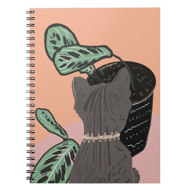 Cuaderno Gato atigrado gris plantas de dos tonos     (Frente)