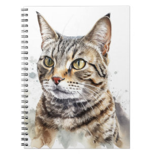 CUADERNO GATO ATIGRADO MARRÓN DE ACUARELA HERMOSO