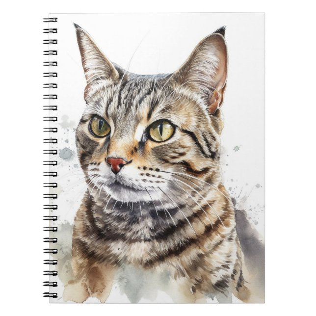 CUADERNO GATO ATIGRADO MARRÓN DE ACUARELA HERMOSO (Frente)