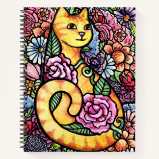 Cuaderno Gato Atigrado Naranja Jardín de Flores