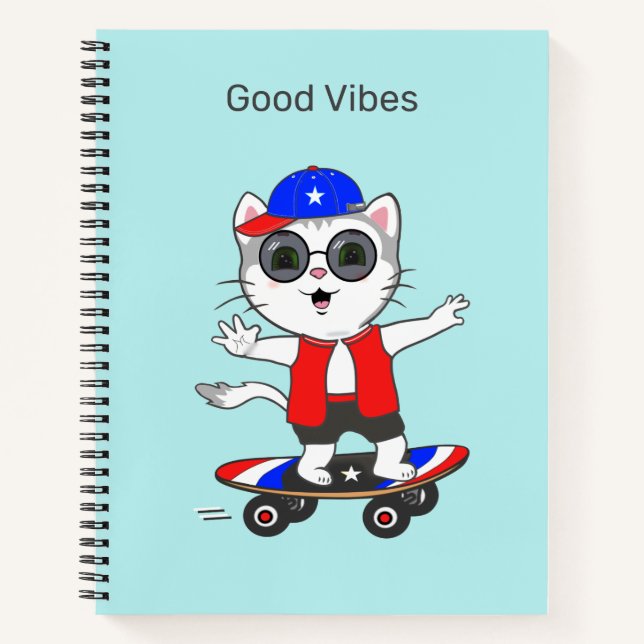 Cuaderno Gato atigrado patinador divertido (Anverso)