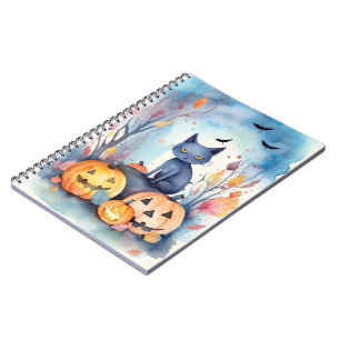 Cuaderno Gato azul oriental de Halloween con calabazas ater