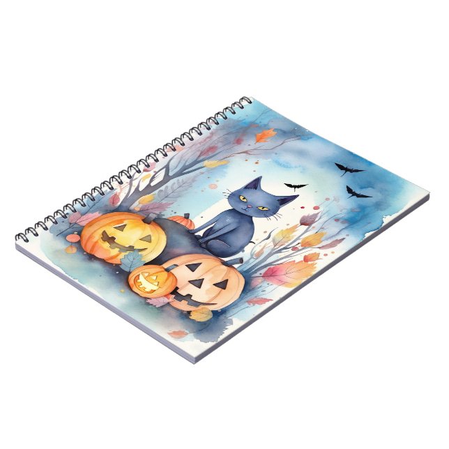 Cuaderno Gato azul oriental de Halloween con calabazas ater (Lado Izquierdo)