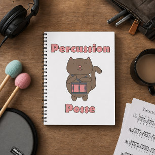 Cuaderno Gato Baterista Divertido Lindo Conjunto de Percusi