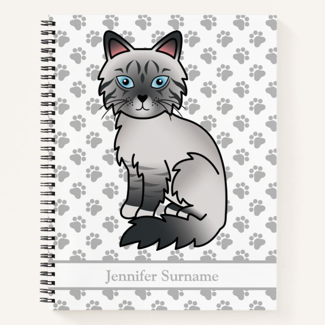 Cuaderno Gato Birman / Ragdoll de punto azul atigrado y tex (Anverso)