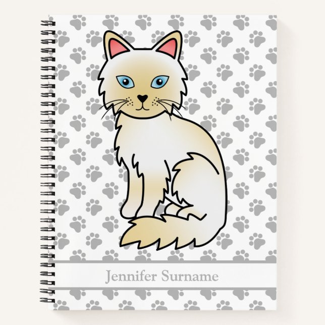 Cuaderno Gato Birman / Ragdoll de punto crema y texto perso (Anverso)