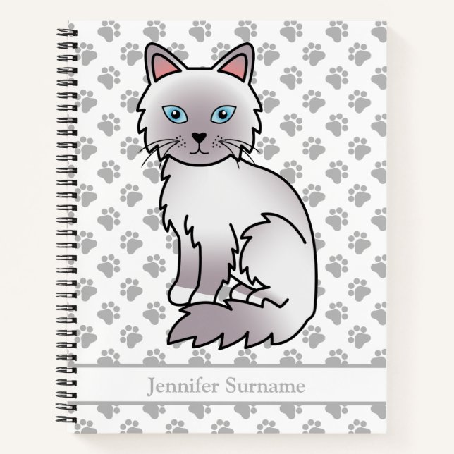 Cuaderno Gato Birman / Ragdoll de punto lila y texto person (Anverso)