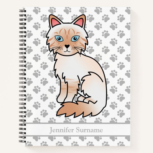 Cuaderno Gato Birman / Ragdoll de punto rojo atigrado y tex (Anverso)