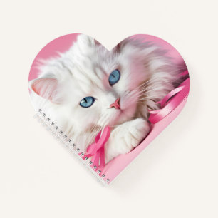 Cuaderno Gato blanco con cintas rosadas