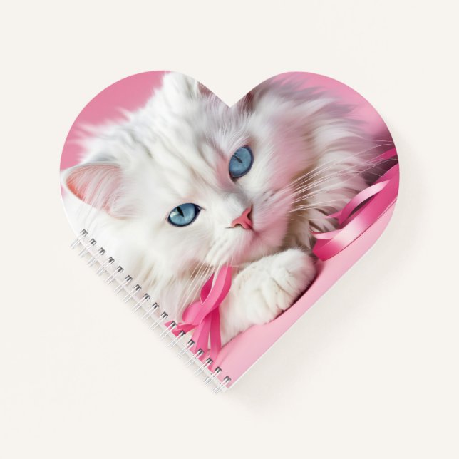 Cuaderno Gato blanco con cintas rosadas (Anverso)