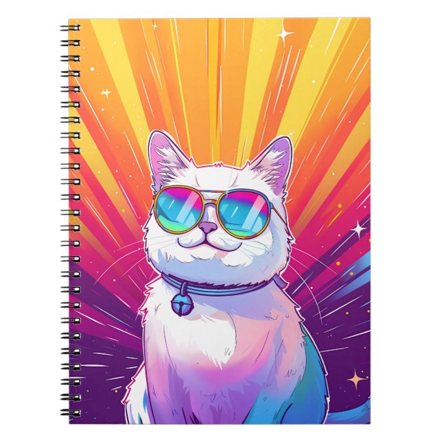 Cuaderno Gato blanco con gafas de sol (Frente)
