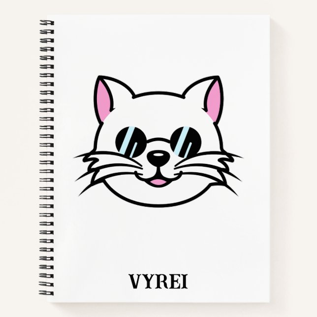 Cuaderno Gato blanco con gafas negras / gafas de sol (Anverso)