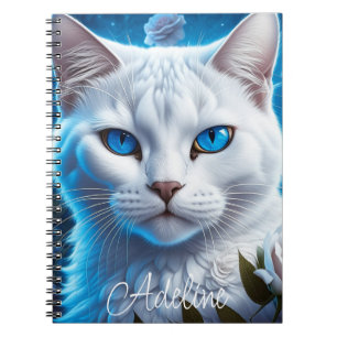 Cuaderno Gato blanco con ojos azules brillantes personaliza