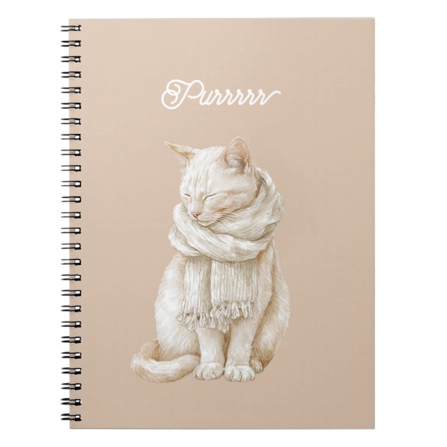Cuaderno Gato blanco crema ronroneando (Frente)