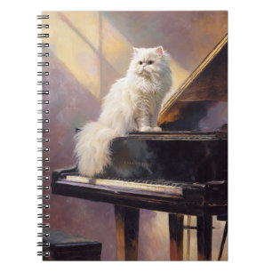 Cuaderno Gato blanco en bloc de notas en espiral de piano