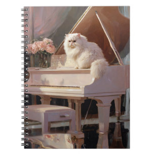 Cuaderno Gato blanco en bloc de notas en piral rosada de pi