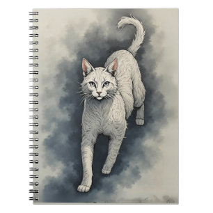 Cuaderno Gato blanco en estilo de dibujo a tinta china
