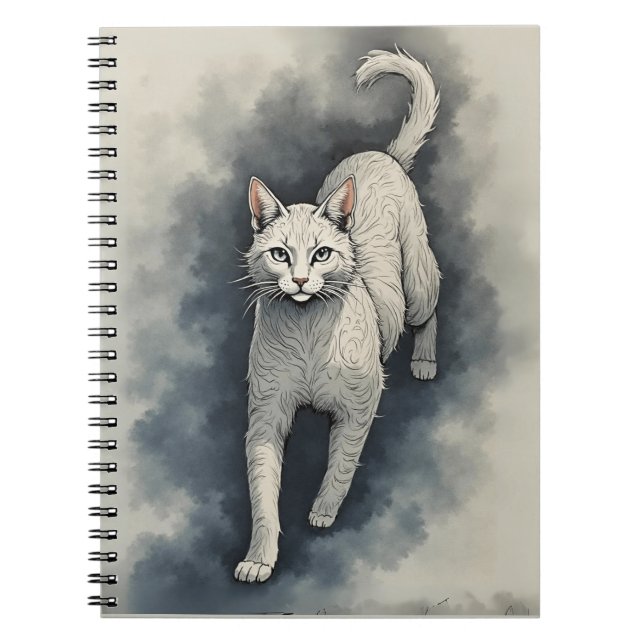 Cuaderno Gato blanco en estilo de dibujo a tinta china (Frente)