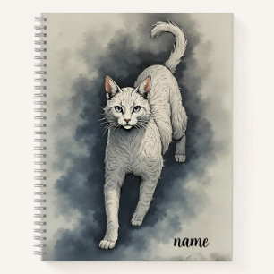 Cuaderno Gato Blanco en un Estilo de Dibujo con Tinta China