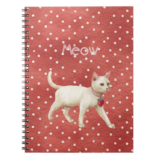 Cuaderno Gato blanco encanto de fresa (Frente)