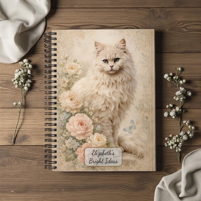 Cuaderno Gato Blanco Esponjoso con Rosas (Subido por el creador)