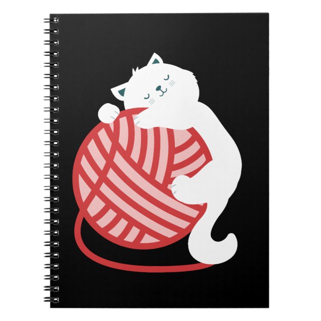 Cuaderno Gato blanco lindo con bola de hilo (Frente)